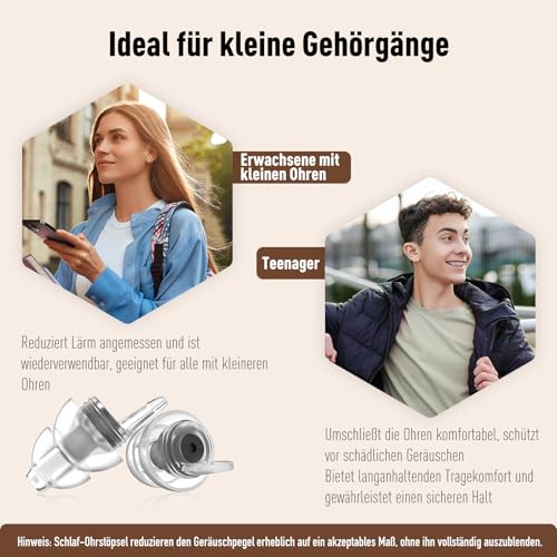 Ohrstöpsel zum Schlafen 2Paar, Weich Gehörschutz Ohrenstöpsel gegen Schnarchen, Noise Cancelling Silikon Ohr-Stöpsel Lärmreduzierung für Schlaf Arbeiten Reisen, 2 Größen