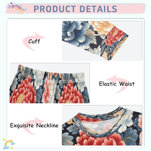 Pajama Sets Long Sleeve Retro Beautiful Flowers Soft Comfy Sleepwear 2 Piece PJS 3-8T4