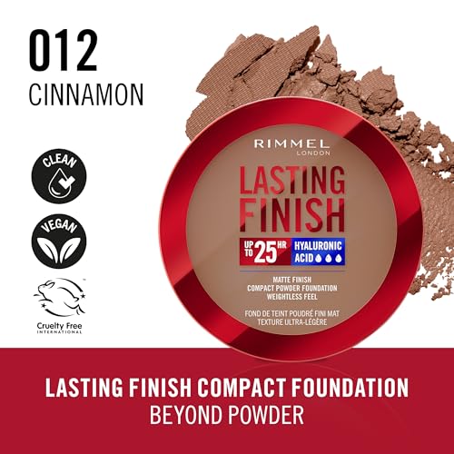 Rimmel Lasting Finish 25 HR Compact Foundation 012 Cinnamon, Matte Buildable Coverage, Powder-to-Cream - Image 2