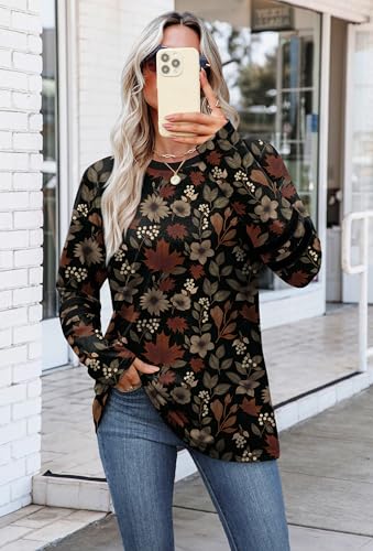 Image of Sampeel Long Sleeve Shirts for Women Color Block Casual Tops Fall Outfits 2026 Basic Tees Trendy Spring Clothes