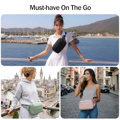 Image of TOPEAST Waist Pack 3.5L Fanny Packs with Water Bottle Holder, Large Capacity Travel Belt Purse Anti-Theft RFID Blocking, Pink Fluffy Crossbody Sling Bag for Hiking Walking