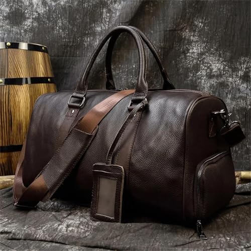 Men Genuine Leather Travel Bag Cow Leather Carry On Luggage Bag Shoulder Bag Weekend Duffle Bag (Light Brown)2