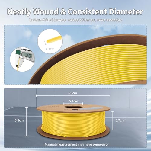 Image of 3DHoJor 3D Printer Filament Basic PLA Filament 1.75mm 300mm /s 1kg Cardboard Spool Dimensional Accuracy + /- 0.03 mm Fit Most 3D FDM Printer-Yellow