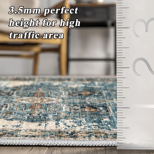 RUUGME Washable 3x14 Runner Rugs - Living Room Large Boho Rugs for Stain Resistant Carpet Vintage Tribal Rugs for Bedroom Kitchen Non Slip Backing Home Decor Floor Decoration Mat 3x14 Blue