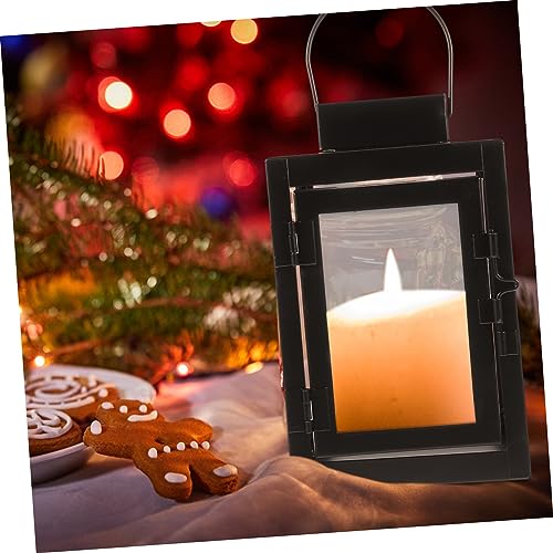 HOLIDYOYO Simple Metal Candle Holder Decorative Lanterns Hurricanes Candle Lantern Garden Hanging Metal Candle Lantern Iron Black Candle Lantern Aromatherapy Wedding Windproof