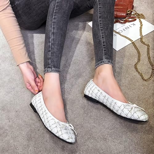 LUXINYU Women Fashion Pointed Toe Bowknot Plaid Upper Slip on Ballet Flats Low Heel Party Dress Shoes Casual Shoes Office Shoes 6
