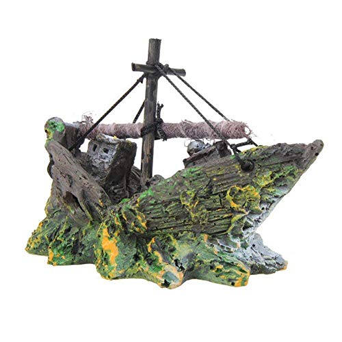 Depory Decoración de barco pirata para acuario, paisajismo, cristal, pecera, decoración de barco pequeño, 13 x 5 x 10 cm Cover