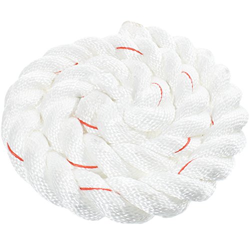 Twisted PolyDac - Cuerda de remolque y utilidad de 3 hebras, color blanco con trazador rojo – 3/8, 1/2, 5/8, 3/4, 1, 1-1/2 y 2 pulgadas de diámetro en 10, 25, 50, 100, 250, 300, 500 y 600 pies