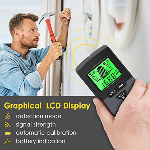 Stud Finder, Upgraded 6 in 1 Wall Scanner with 5 Scanning Modes & Digital Level to Scan Stud, Metal, AC Wire, Wood, LCD Display and Sound Warning for Easier Scanning (Grey) - Thumbnail 6