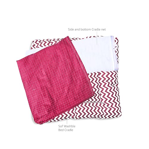 Image of beetot Cotton New Born Baby Swing Cradle (Jhula) | Cradle Cloth, Removable Mattress Bed, and Mosquito Net (Weight Capacity Up to 20Kg | Age from 0-12 Months | Cradle (Red)