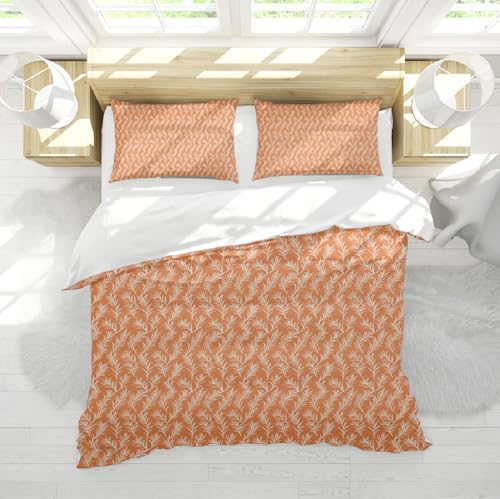 Housse de couette botanique orange 260x240cm pour raviver un lit terne