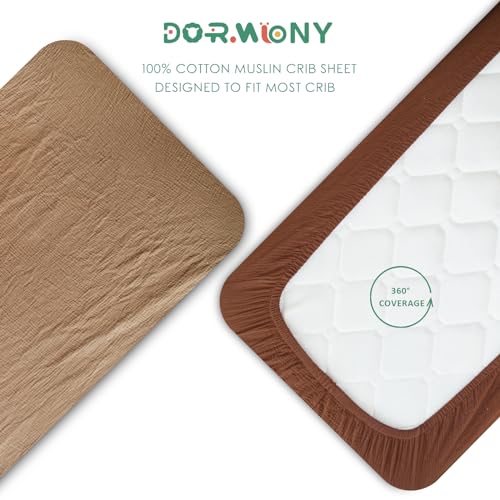 Image of Ultra Soft Muslin Crib Sheets for Baby, Premium Breathable Organic Cotton Crib Fitted Sheet for 52''x28''Standard Crib and Toddler Mattress,Brown&Coffee