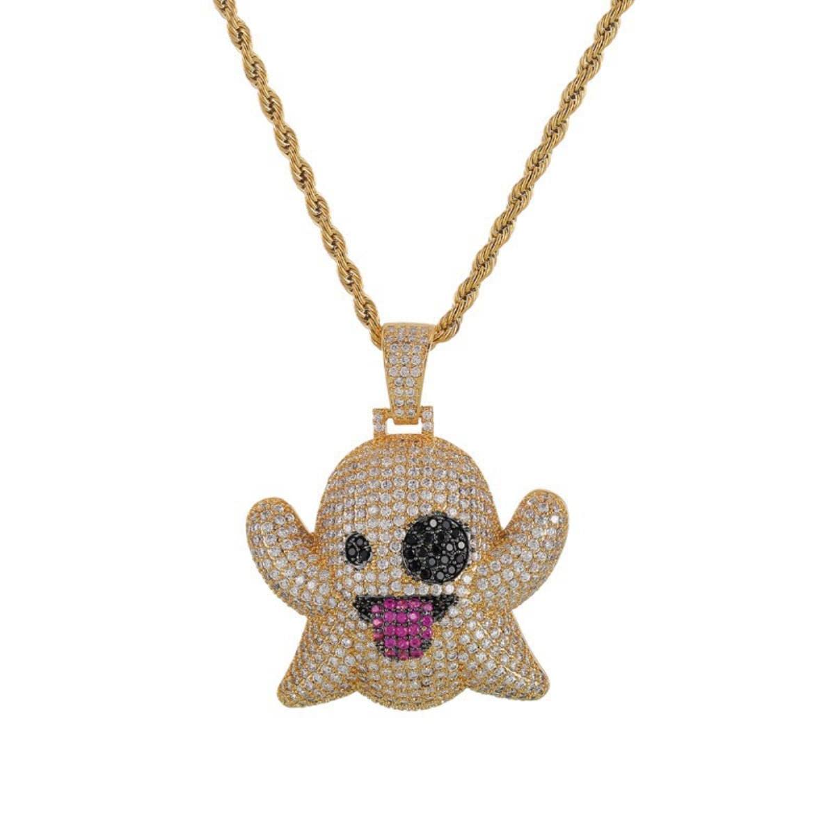 Yahoya Men's Gold Iced Out Ghost Of Grimace Pendant Necklace Color Glitter Cubic Zircon Hip Hop Rock Cool Jewelry