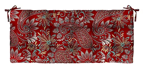 RSH Décor Indoor Outdoor Tufted Bench Cushion with Ties (36” x 14”), (Eastman Berry Red Paisley)