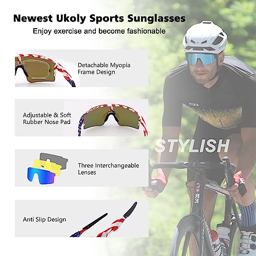 Ukoly Cycling Sunglasses For Youth Men Women With 3 Interchangeable Lenses, Polarized Sports Sunglasses, Baseball Sunglasses #TOP3