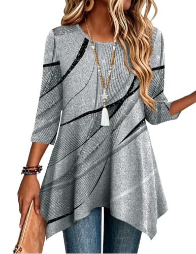 Image of Zeagoo Womens Tops 3 /4 Sleeve loose fit dressy Tunics Plus Size Boho Shirts
