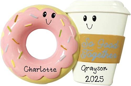 Adornos de Navidad personalizados para parejas 2023 Adorno de Navidad personalizado para parejas de café y donas Adornos de Navidad personalizados