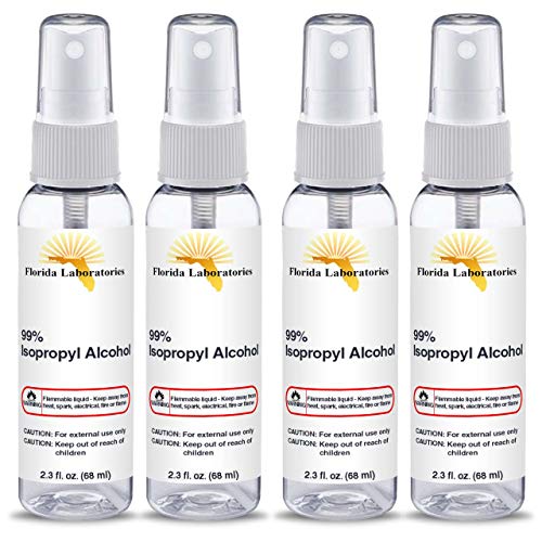 Isopropyl Alcohol 99% Travel Size Spray Bottles - 4 pack (Portable 2.3oz Size) - Manufactured in the USA