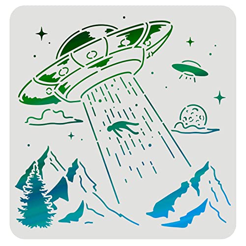 FINGERINSPIRE UFO Spaceships Drawing Painting Stencils Templates 30x30cm Plastic Aliens Stencils Decoration Square Planets Stencils for Painting on Wood Floor