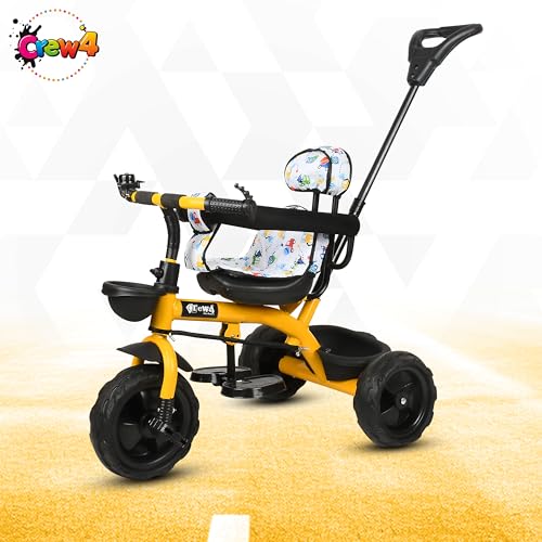 Image of Tricycle 1 Years to 5 Years with Removable Safety Guard and Parental Control Back Side Push Handle with Rubber Tyre for Kid's CR07 (Yellow)
