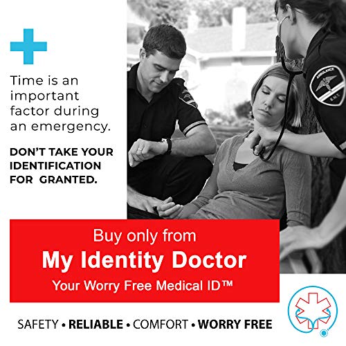 My Identity Doctor Medical Alert Bracelet For Women, Custom Engraved Medic Id, Steel 6Mm O-Link Chain - Red, Free Id Card | Wrist Size 8.5 Inch #TOP6