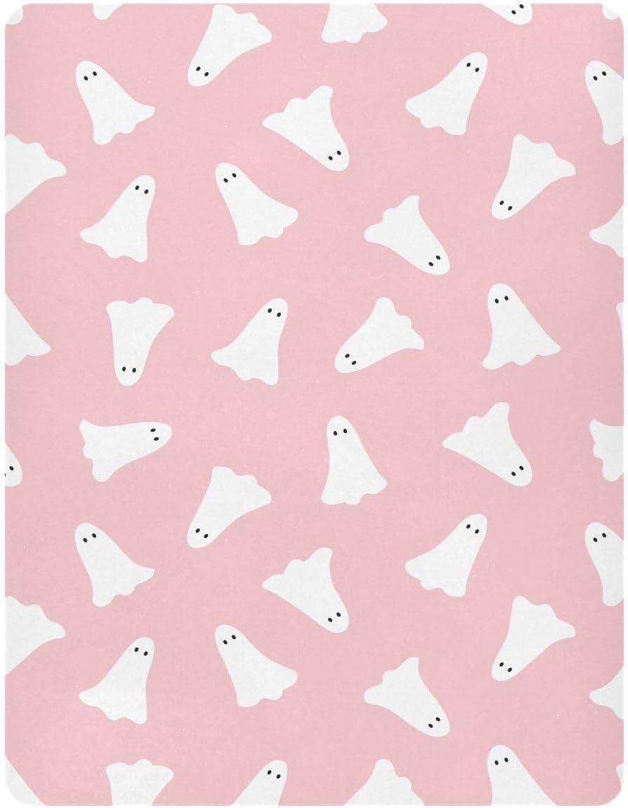 Cute Boo Halloween Crib Sheets for Boys Girls - Portable Microfiber Fitted Crib Sheet for Standard Crib and Toddler Mattress, Soft & Breathable, 28x52 Inch