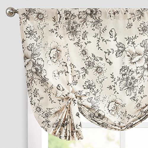 jinchan Tie Up Valance Curtain Floral Linen for Windows Farmhouse Valance 54 Inch Peonies Botanical Short Window Treatment Adjustable Length for Kitch