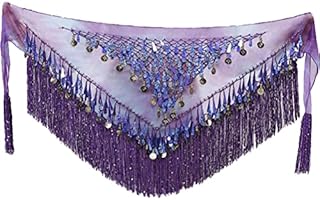 LUOZZY Lenço dança do ventre quadril lenço dança do ventre cintura envoltório dança do ventre lantejoulas saia triangular - roxo e azul