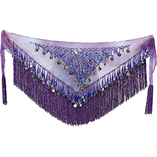 GALPADA Gypsy Costume Fairy Skirt Hip Scarf Tassels Sequins Triangle Coins Wrap Skirt Belly Dancing Waist Wrap Music Festival Gypsy Costume for Women Girls (Purple)