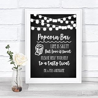 Chalk Style Black & White Lights Popcorn Bar Personalized Wedding Sign