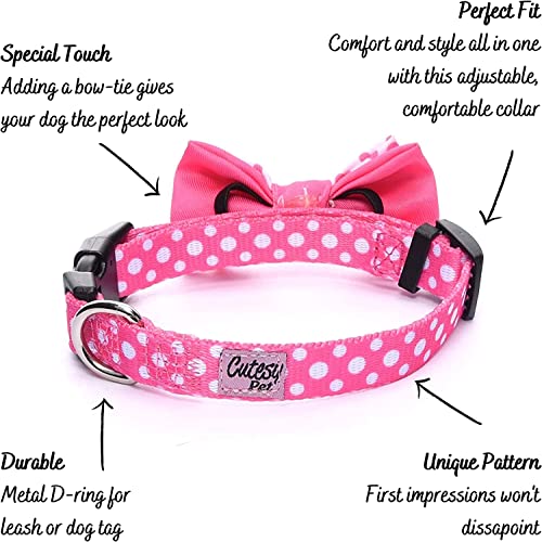 Cutesy Pet | Designer Dog Collar With Adjustable Bow | Comfortable And Strong | Durable And Cute And Made For Adventure | 5 Designs In 4 Sizes | Small, Medium, And Large Dogs | Pink Polka Dots | Small #TOP2