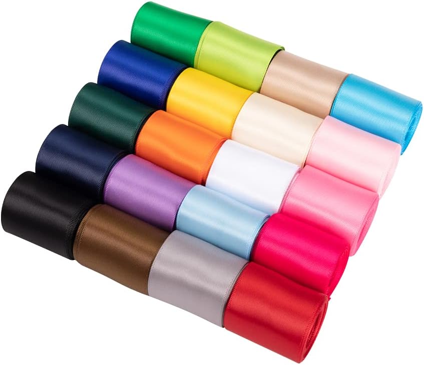 UnionJoy 1-1/2 inch Satin Ribbon Assortment Colored Hair Ribbons for Sewing Gift Wrap Double Face Satin Ribbon for Crafts, Hair Bows 20 Colors with 2 Yards Each, Total 40 Yards Per Package