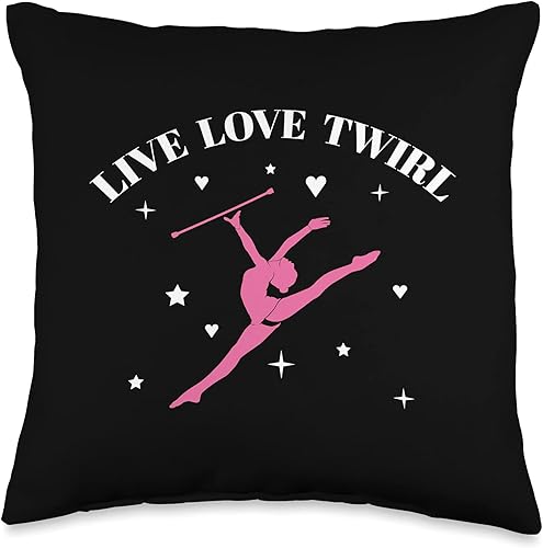 Baton Twirling Gear For Majorettes Live Love Twirling Baton Twirler - Almohada de 16.0 x 16.0 in, multicolor