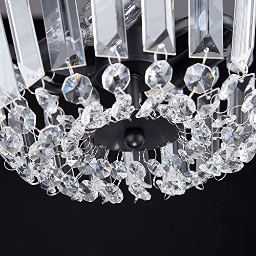 Mondaufie Farmhouse Black Mini Crystal Chandelier,Metal Closet Chandelier Black,Mini Flush Mount Ceiling Light For Closet Hallway,Living Room,Bedroom Room,D9.2''X H8.7'' #TOP5