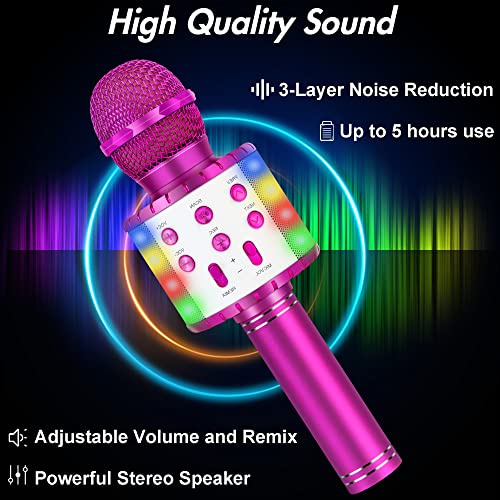 Winique Karaoke Microphone For Kids With Bluetooth & Led Lights - 5 In 1 Fun Toys Home Ktv Birthday Party Player - Christmas Stocking Stuffers For Girls, Boys, And Teens(Rose Red) #TOP4