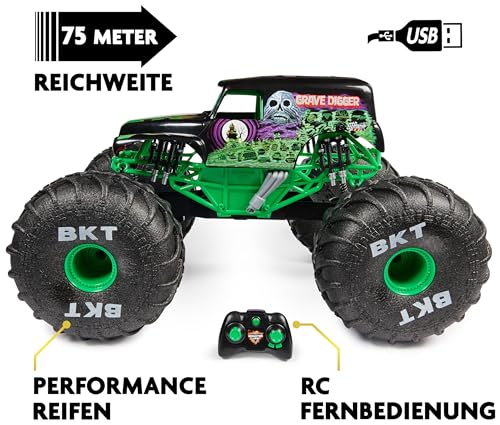 Monster Jam, offizieller Ferngesteuerter Gelände-Monster Truck Mega Grave Digger, über 60cm hoch, im Maßstab 1:6, Kinderspielzeug für Jungen und Mädchen