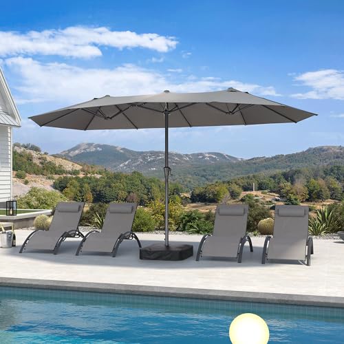 Image of PURPLE LEAF Patio Umbrella 14ft with Base UV Resistant Rectangle, Grey