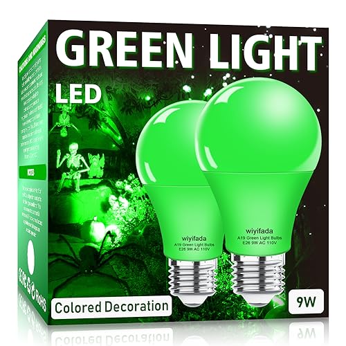 Wiyifada 2 Pack A19 LED Green Light Bulbs,110V E26 Christmas Green LED Lights 9W Replace up to 100W, Colored Light Bulbs for St. Patrick's Day, Porch Light, Party Decoration, Holiday Lighting Wiyifada 2 Pack A19 LED Green Light Bulbs,110V E26 Christmas Green LED Lights 9W Replace up to 100W, Colored Light Bulbs for St. Patrick's Day, Porch Light, Party Decoration, Holiday Lighting
