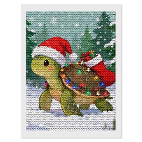 Peinture diamant tortue de Noël pour activité manuelle hiver et salon cocooning