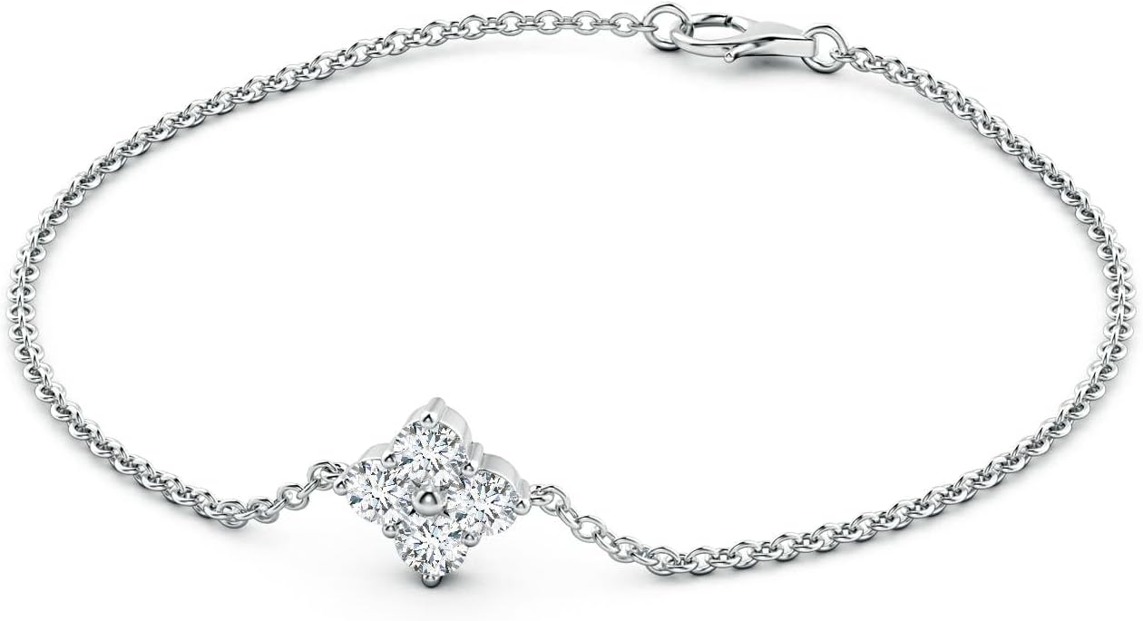 Angara - Women's Floral Diamond Cluster Chain Bracelet in 14K Solid Gold/Sterling Silver | Birthday, Engagement, Anniversary, Wedding Jewelry Gift | Length-7 inch