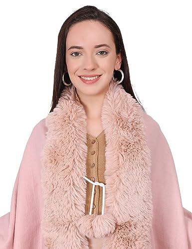 Image of Manra Women's Solid Faux Fur Border Stole Shawl Warm Wrap Cape for Winters (SC 14)
