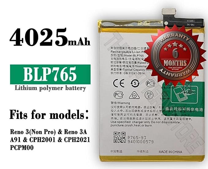 Image of Original BLP765 Battery for Oppo Reno 3 / A91 / F15 CHP2001 / CPH2021 PCPM00 Battery with 6 Month Warranty ** (J00206)