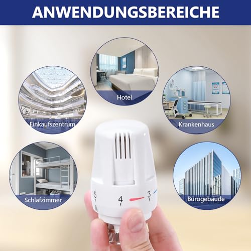 Valve Technik Thermostatkopf Heizungsthermostat Heizkörperthermostat Heizungsregler Heizkörperventil für Gewinde M30x1,5 für Büro und Zuhause (6 Stück)