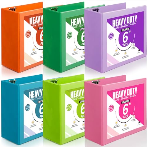 Image of Sinload 6 Pcs 3 Ring Binder, Large Capacity D Ring Binders with Pockets, 8.5 inch x 11 inch Presentation Folder View Binder with Customizable Clear Cover for Documents Files Projects (Multicolored,6 Inch)