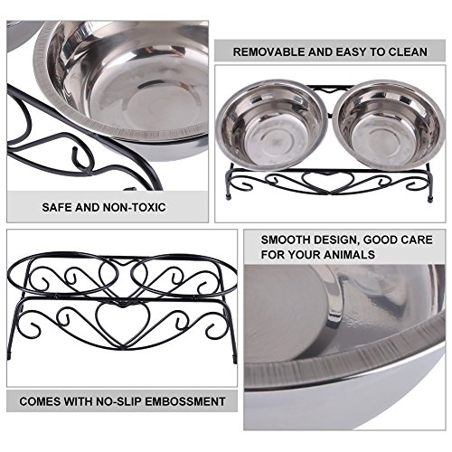 Yosoo Double Stainless Steel Bowls Cat Pet Food Water Feeder Dish Retro Iron Stand For Small Size Pet #TOP2