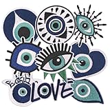 9 Pcs Demon's Eye Iron On Patches, Gothic Punk Blue Eyeball Embroidered Applique Patches, Clothes Backpacks Hats Pants Jackets Jeans Decoration, DIY Accessories
