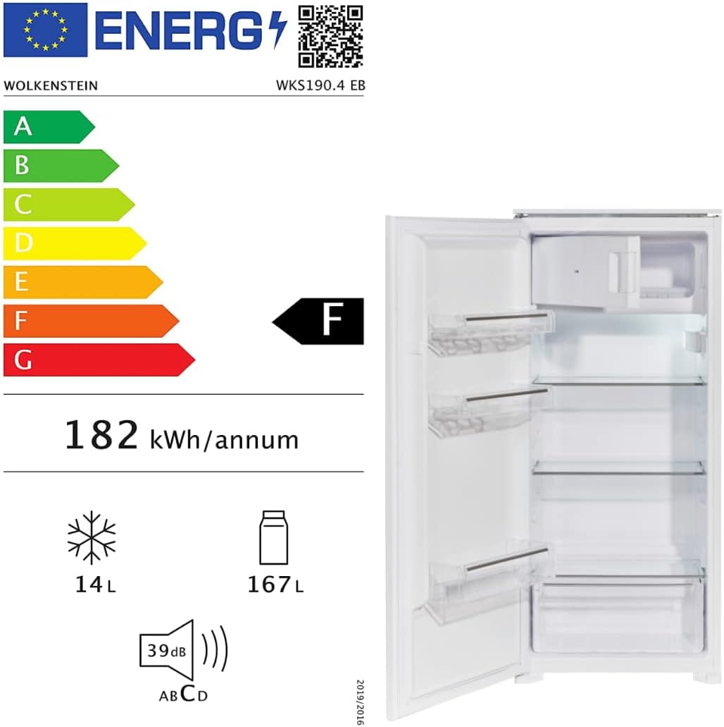 WOLKENSTEIN WKS190.4 EB - Frigorifero da incasso con scomparto congelatore, porta a traino, 123 cm WOLKENSTEIN WKS190.4 EB - Frigorifero da incasso con scomparto congelatore, porta a traino, 123 cm