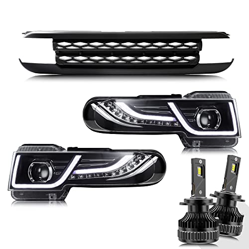 VLAND Dual Beam Projector LED Headlight & Black Bumper Grille & D2S LED light bulbs For Toyota FJ Cruiser SUV 2007-2021 W/Sequential Turn Signal & DRL Bars YAA-FJ-0249A (Bulbs Included)
