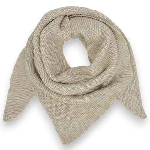 Ziona Strickschal dreieck damen, Winter Wolle Dreiecksschal weich, leichtes Dreieckstuch Herbst (Beige)