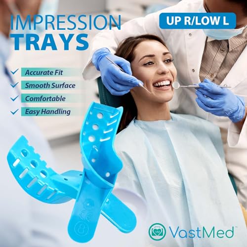 12PCS Dental Grade Disposable Perforated #8 Quadrant Up Right/Low Left Impression Trays by VASTMED | Plastic Materials Teeth Holder Dental Central Supply for Oral Tools